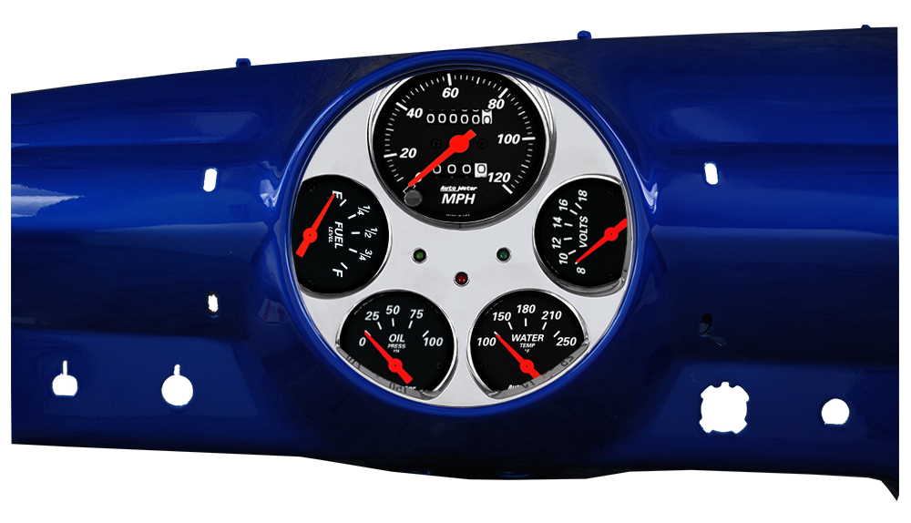 1949-1950 Ford Car Billet Aluminum Gauge Panel w/ Auto Meter Street Rod series gauges