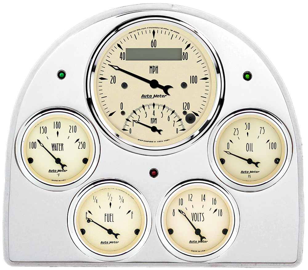 1952-1953 Ford Car Billet Aluminum Gauge Panel w/ Auto Meter Street Rod Series Gauges (Speedo/Tach) - Image 5