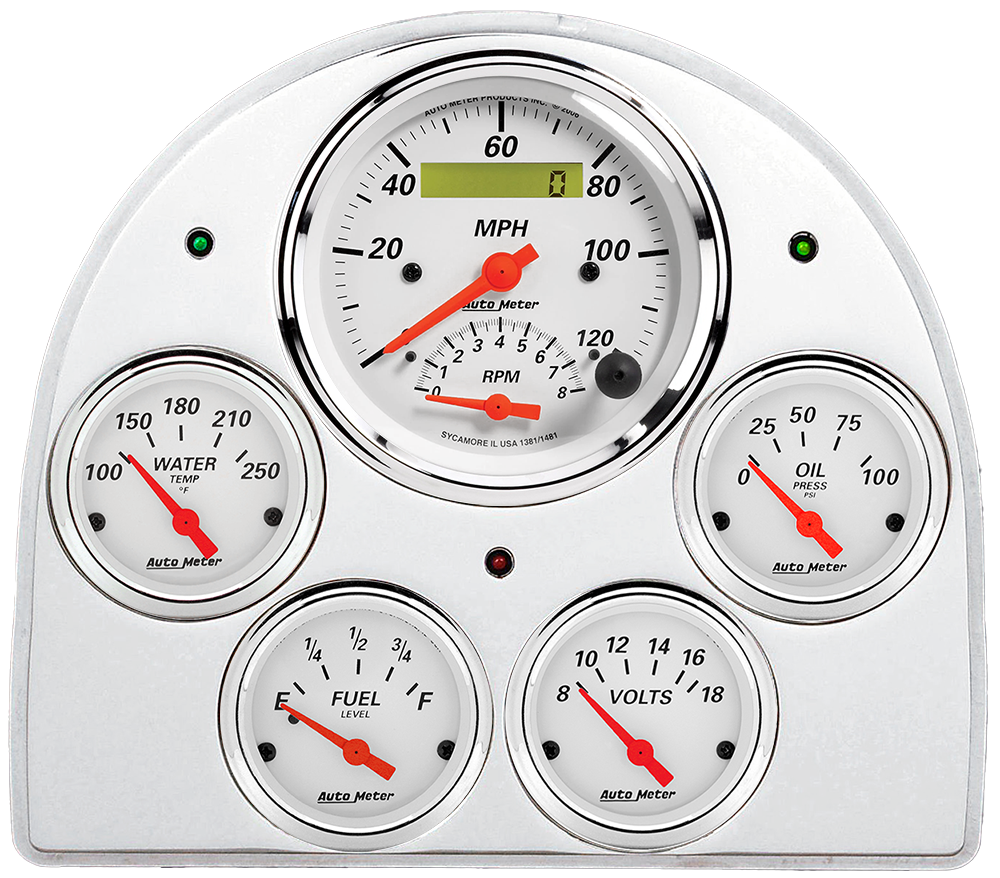 1952-1953 Ford Car Billet Aluminum Gauge Panel w/ Auto Meter Street Rod Series Gauges (Speedo/Tach)