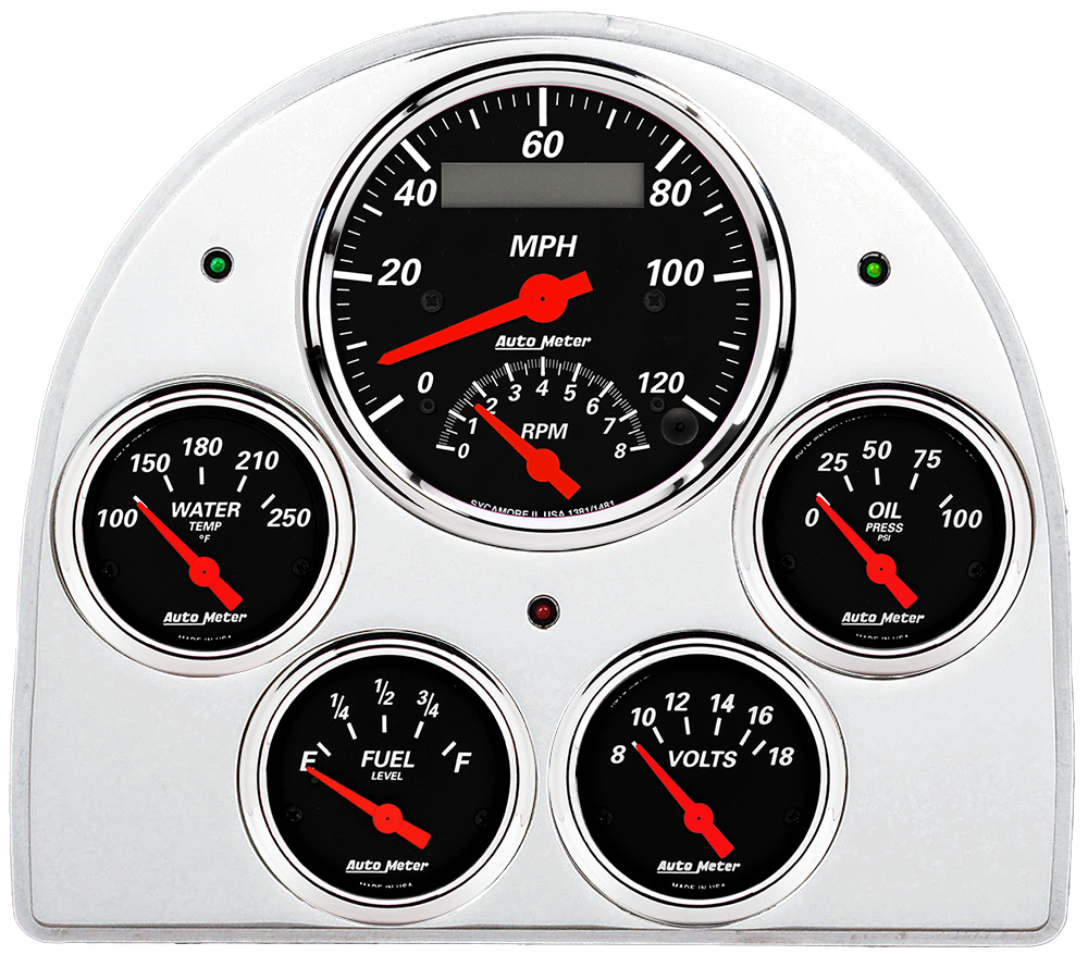 1952-1953 Ford Car Billet Aluminum Gauge Panel w/ Auto Meter Street Rod Series Gauges (Speedo/Tach) - Image 2