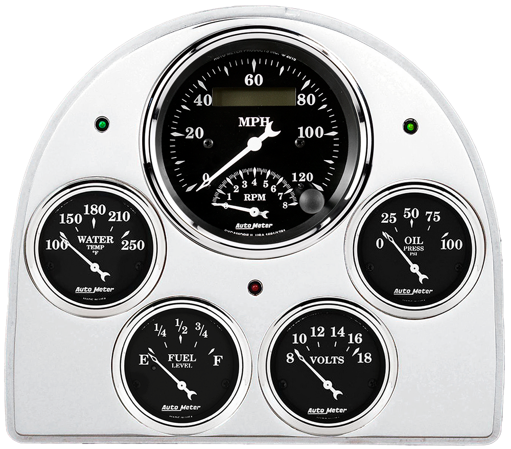 1952-1953 Ford Car Billet Aluminum Gauge Panel w/ Auto Meter Street Rod Series Gauges (Speedo/Tach) - Image 4