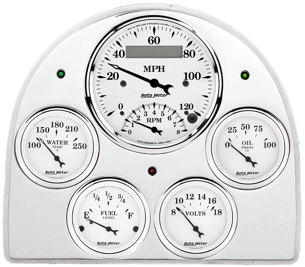 1952-1953 Ford Car Billet Aluminum Gauge Panel w/ Auto Meter Street Rod Series Gauges (Speedo/Tach) - Image 3