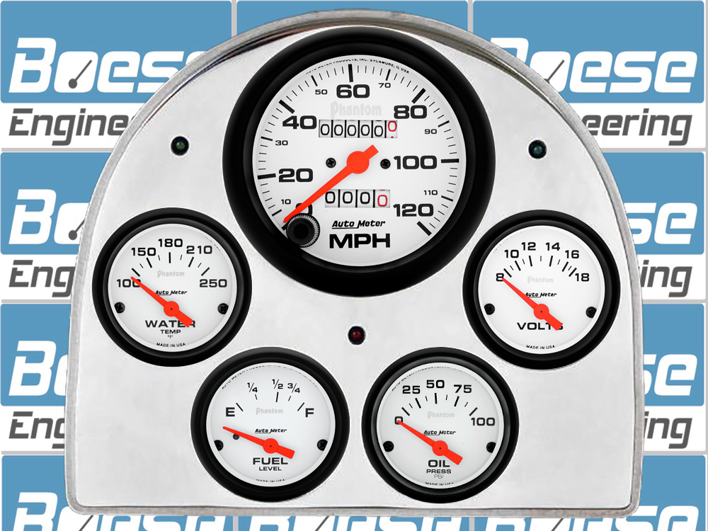 1952-1953 Ford Car Aluminum Gauge Panel w/ Auto Meter Phantom Gauges
