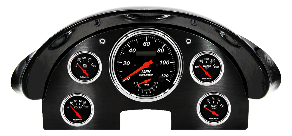 1956 Ford Fairlane Aluminum Gauge Panel w/ AutoMeter Designer Black Gauges (Speedo/Tach)