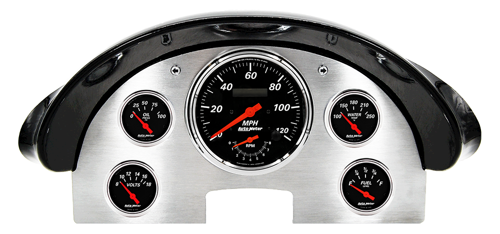 1956 Ford Fairlane Aluminum Gauge Panel w/ AutoMeter Designer Black Gauges (Speedo/Tach) - Image 2