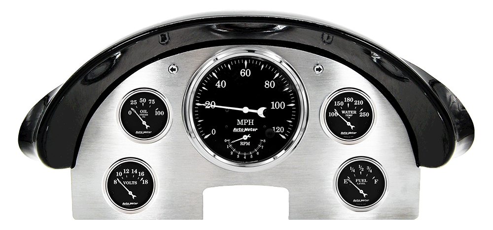1956 Ford Fairlane Aluminum Gauge Panel w/ AutoMeter Old Tyme Black Gauges (Speedo/Tach) - Image 2