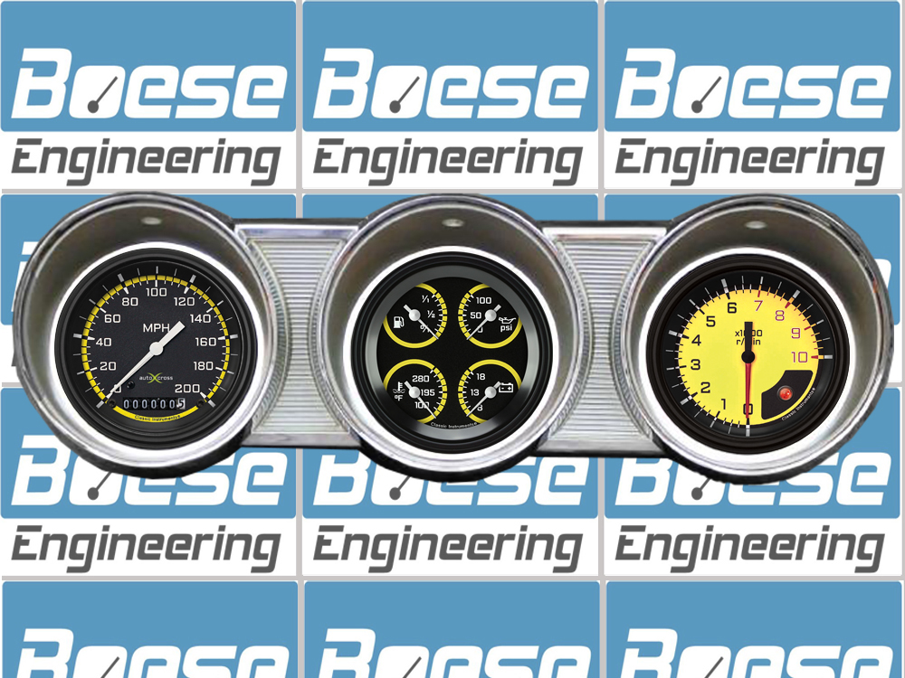 1962-1963 Ford Fairlane Aluminum Gauge Panel Adapter w/ Classic Instruments AutoCross Yellow - Image 2