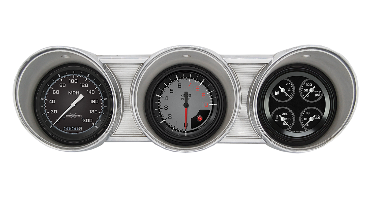 1962-1963 Ford Fairlane Aluminum Gauge Panel Adapter w/ Classic Instruments AutoCross Gray