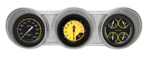 1962-1963 Ford Fairlane Aluminum Gauge Panel Adapter w/ Classic Instruments AutoCross Yellow
