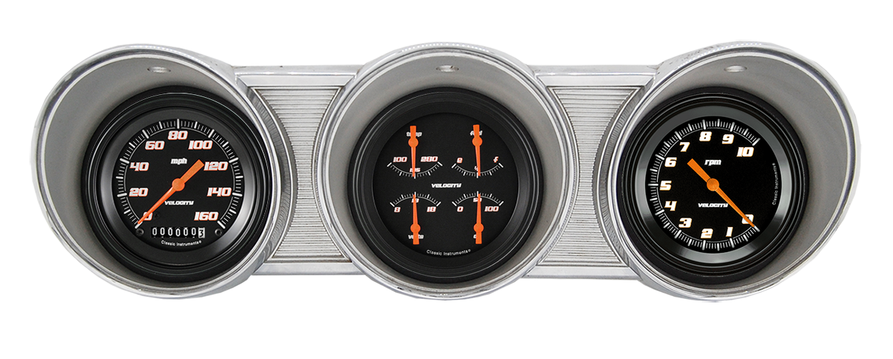 62 63 Ford Fairlane Billet Aluminum Dash Insert w/ Classic Instruments Velocity Black Gauges