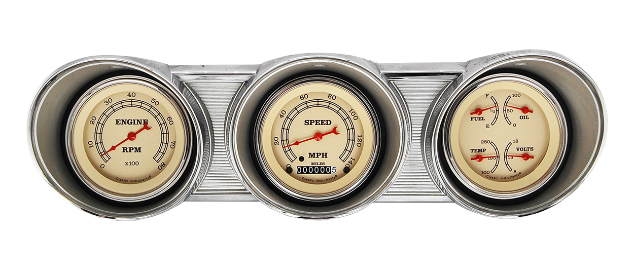 1962-1963 Ford Fairlane Aluminum Gauge Panel Adapter w/ Classic Instruments Vintage Gauges