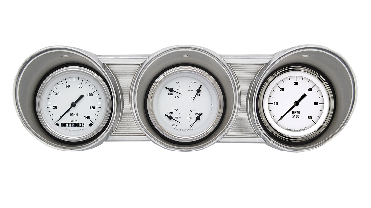 1962-1963 Ford Fairlane Aluminum Gauge Panel Adapter w/ Classic Instruments White Hot Gauges
