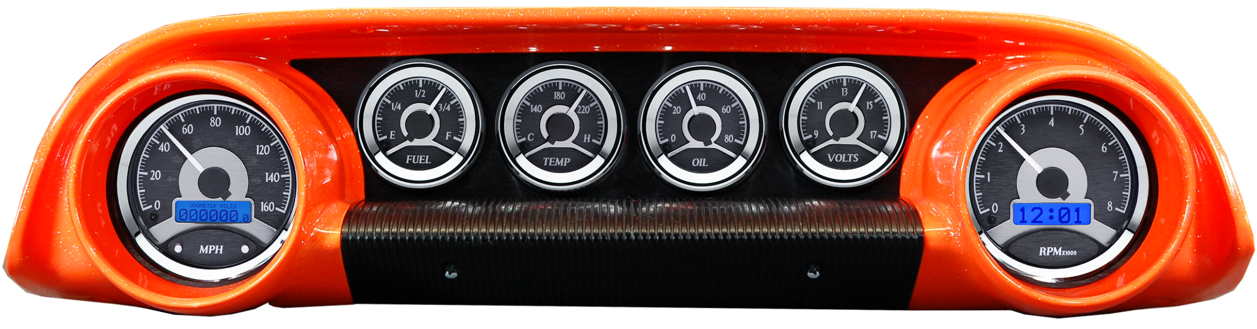 1963-1964 Ford Galaxie Aluminum Gauge Panels w/ Dakota Digital VHX Black Alloy Gauges