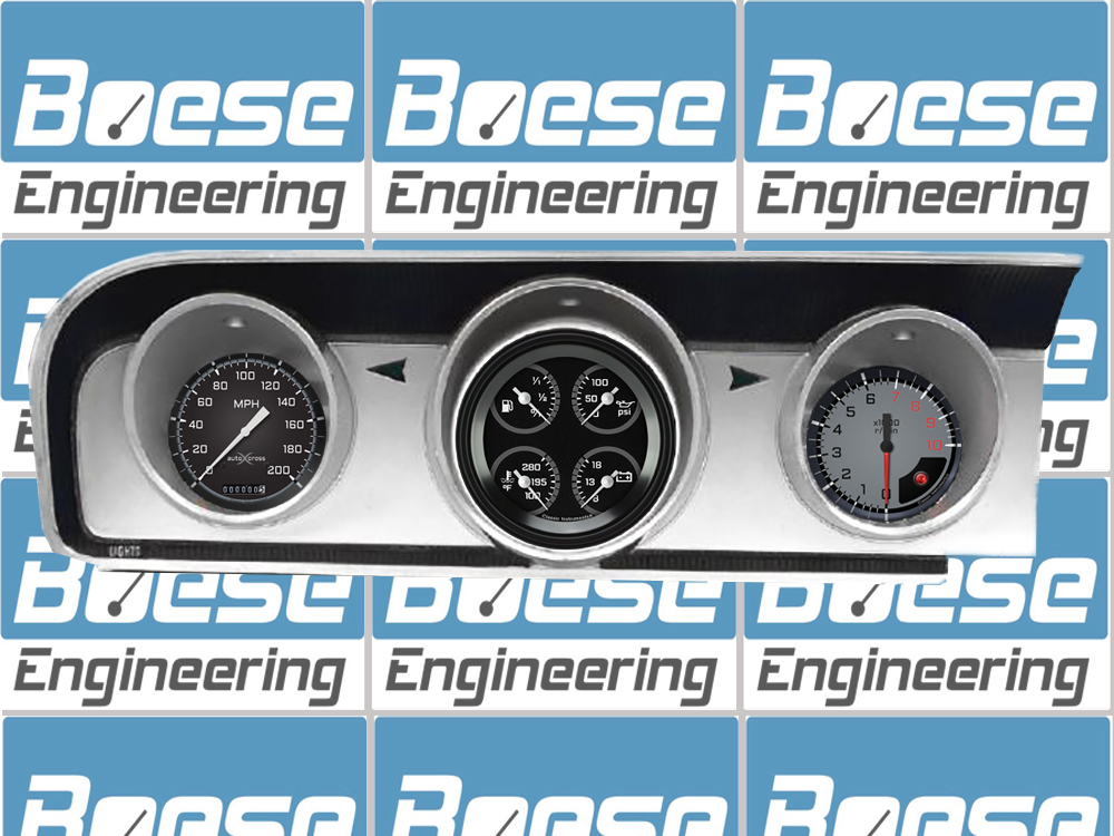 1964 Ford Fairlane Billet Aluminum Dash Insert w/ Classic Instruments Auto Cross Gray Gauges