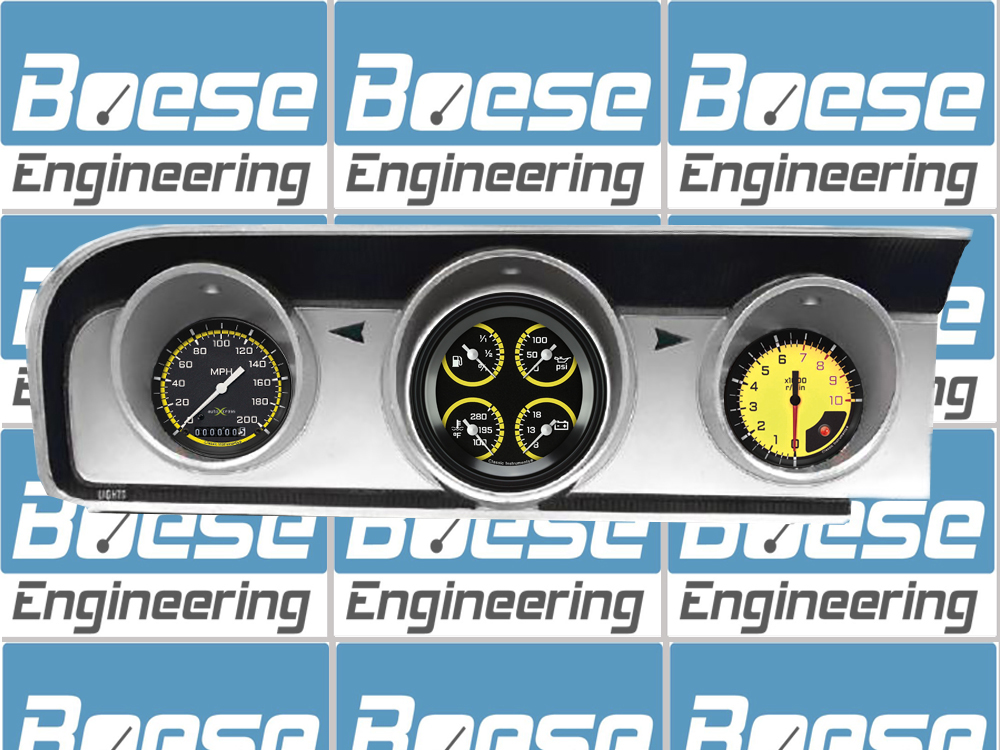 1964 Ford Fairlane Billet Aluminum Dash Insert w/ Classic Instruments Auto Cross Yellow Gauges