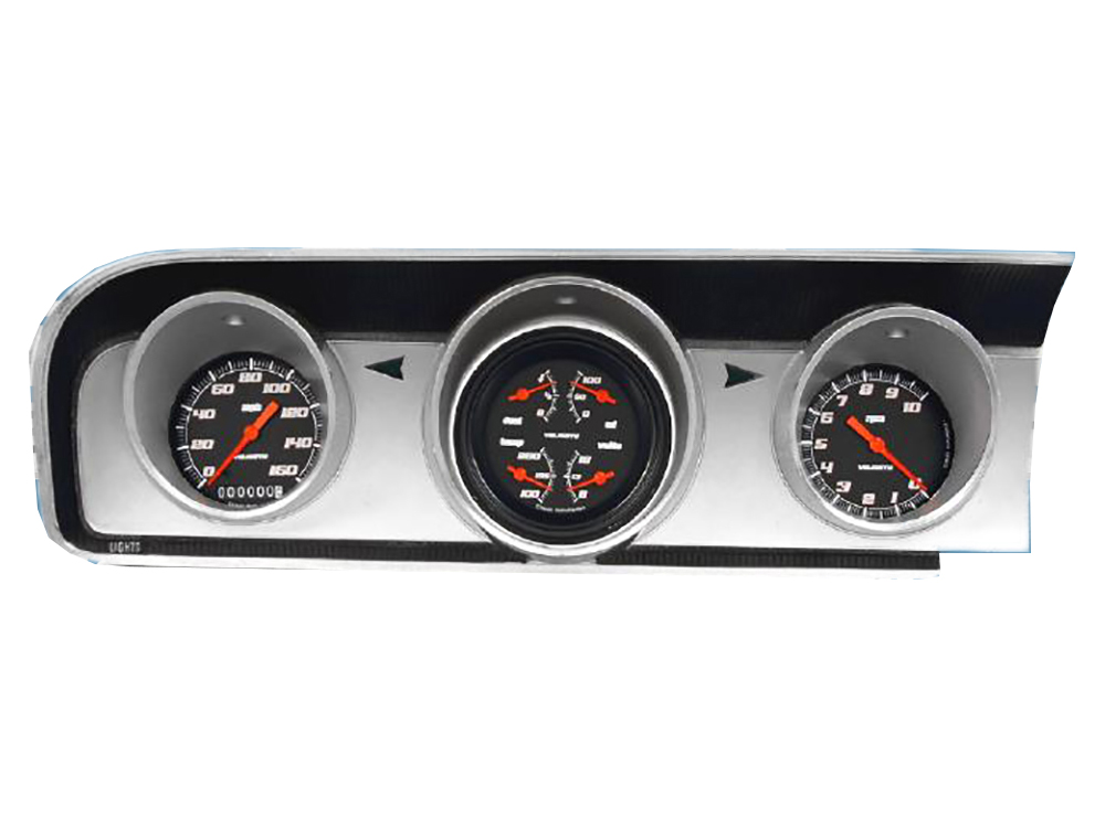 1964 Ford Fairlane billet aluminum dash insert w/ Classic Instruments Velocity Black gauges