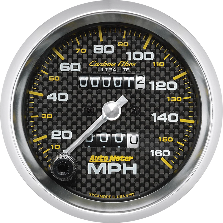 4793 Auto Meter Carbon Fiber 3 3/8" Mechanical 0-160 MPH Speedometer