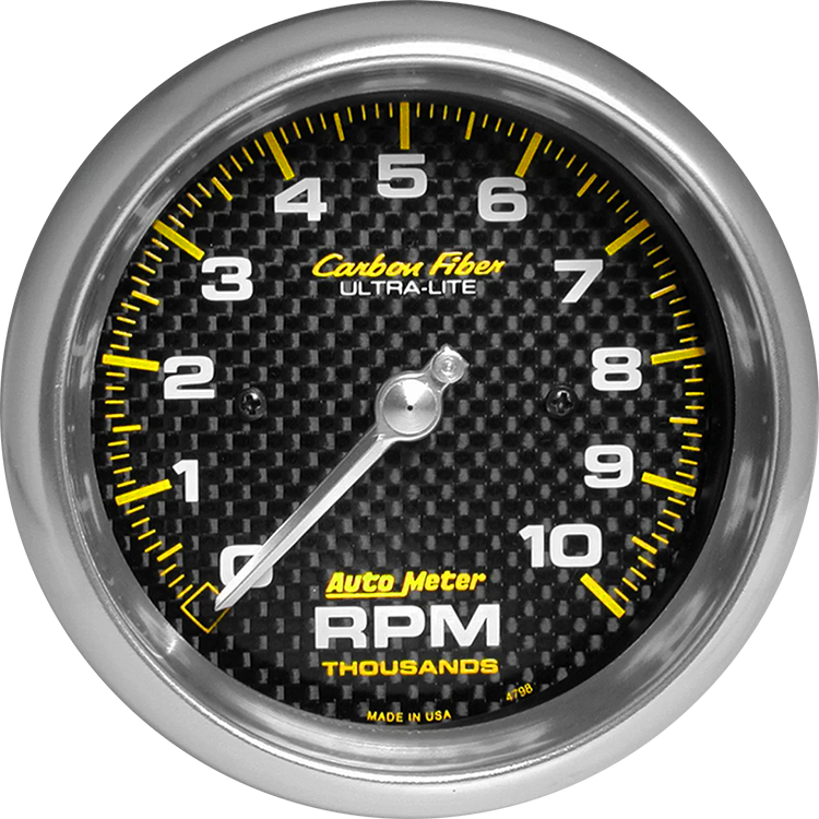 4798 Auto Meter Carbon Fiber 3 3/8" In-Dash 10,000 RPM Tachometer