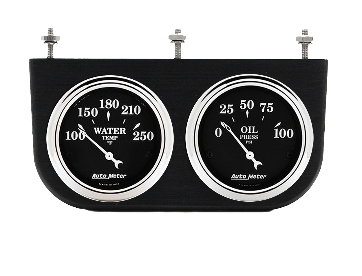 AutoMeter Old Tyme Black Oil Pressure & Water Temperature in Aluminum Gauge Panel