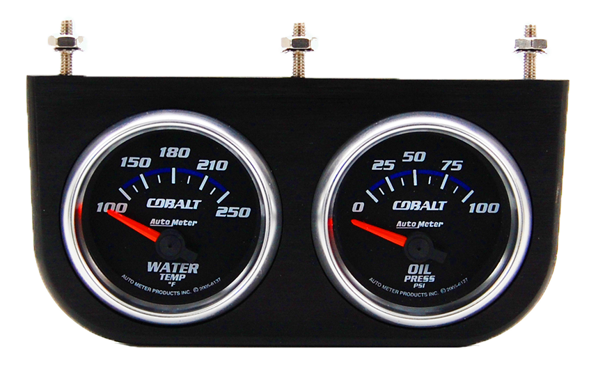 AutoMeter Cobalt Oil Pressure & Water Temperature Gauges in Aluminum Panel - Image 2