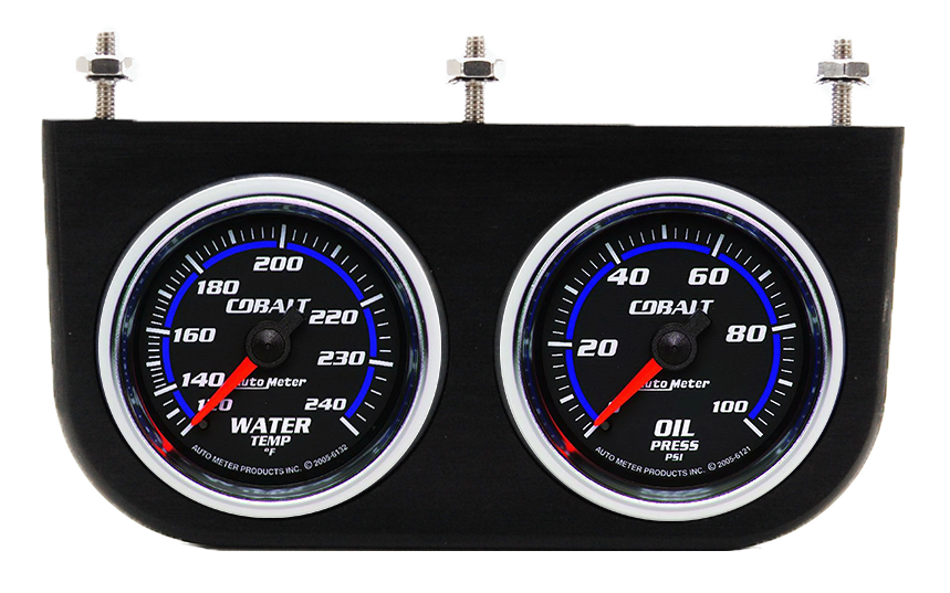 AutoMeter Cobalt Oil Pressure & Water Temperature Gauges in Aluminum Panel - Image 3