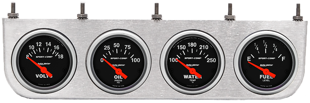 4 Gauge Under Dash Aluminum Panel w/ 2 1/16" Auto Meter Sport-Comp Gauges