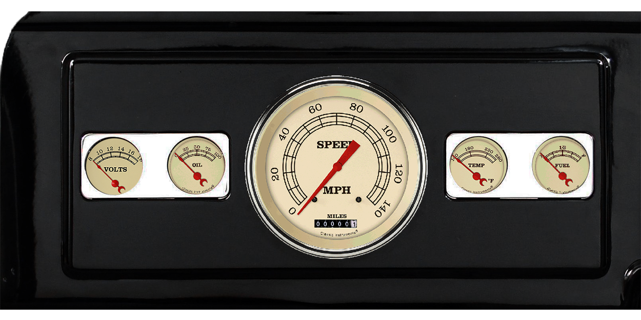 1939-1947 Dodge Truck Aluminum 5 Gauge Panel w/ Classic Instruments Vintage Instruments Gauges