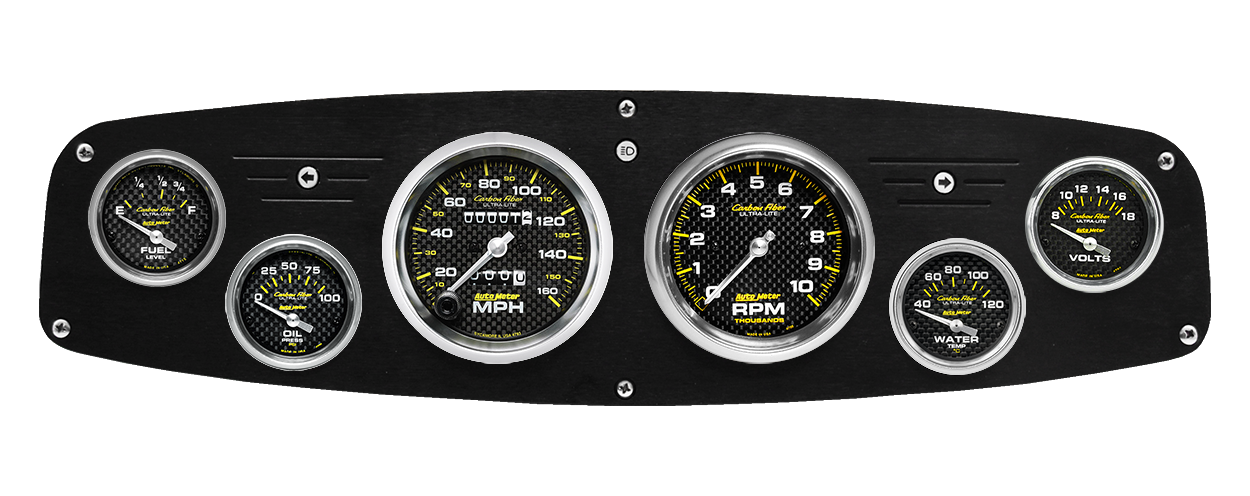 1961-1968 Dodge Truck Aluminum Gauge Panel w/ AutoMeter Carbon Fiber Gauges