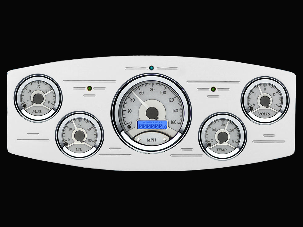 1933-1934 Dodge Car Billet Aluminum Gauge Panel w/ Dakota Digital VHX-1050 Silver Alloy Gauges