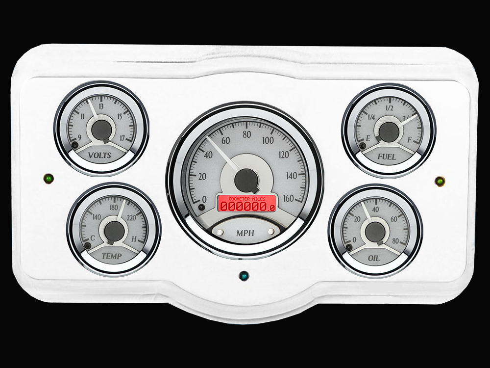 1936 Dodge Car Billet Aluminum Gauge Panel w/ Dakota Digital VHX-1050 Silver Alloy Gauges