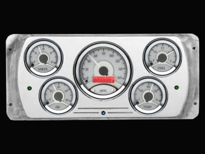 1937 Dodge Car Billet Aluminum Gauge Panel w/ Dakota Digital VHX-1050 Silver Alloy Gauges