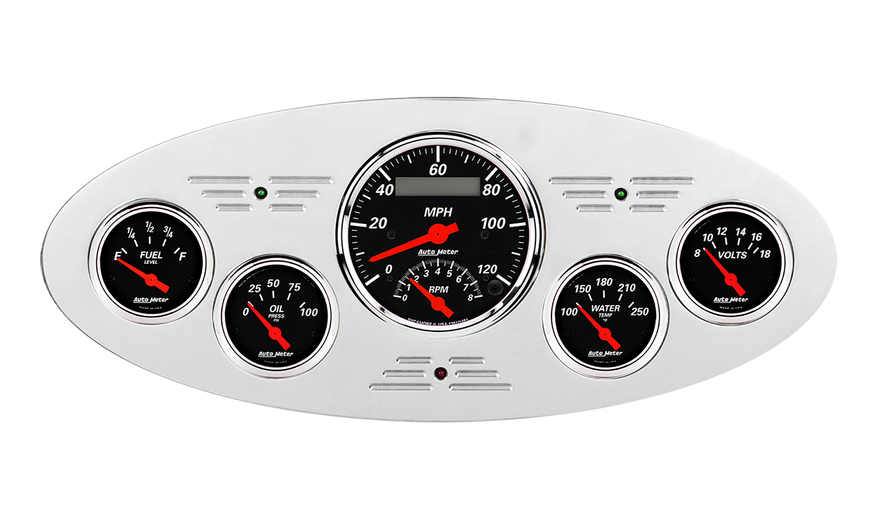 1933-1934 Plymouth Billet Aluminum Gauge Panel w/ Auto Meter Street Rod Series Gauges (Speedo/Tach) - Image 5