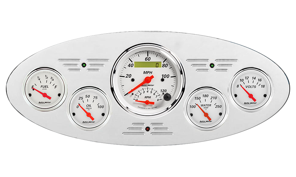 1933-1934 Plymouth Billet Aluminum Gauge Panel w/ Auto Meter Street Rod Series Gauges (Speedo/Tach) - Image 2