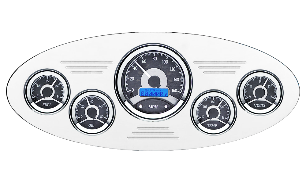 1933-1934 Plymouth Billet Aluminum Gauge Panel w/ Dakota Digital VHX-1050 Black Alloy Gauges