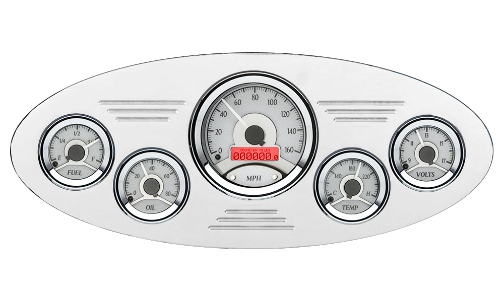 1933-1934 Plymouth Billet Aluminum Gauge Panel w/ Dakota Digital VHX-1050 Silver Alloy Gauges