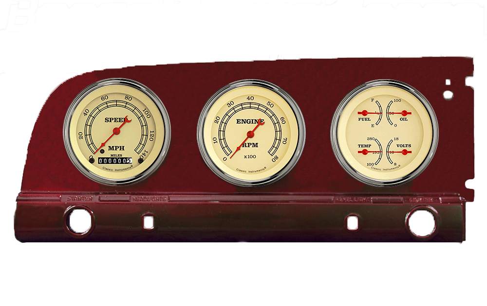 1949-1950 Plymouth Aluminum Adapter Rings w/ Classic Instruments Gauges
