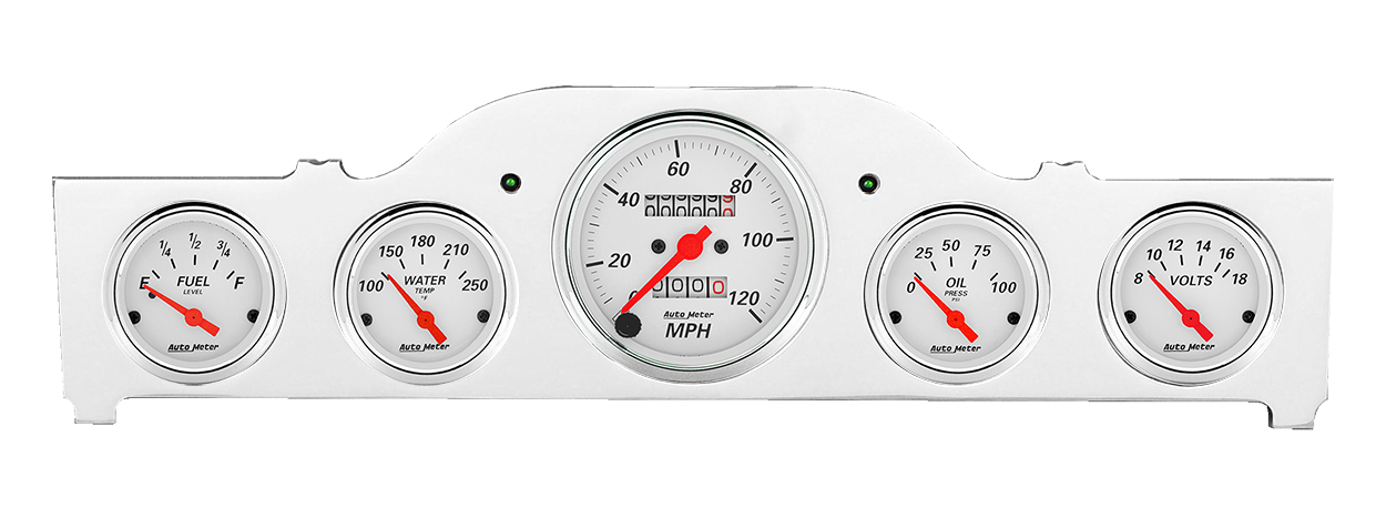 1951-1952 Plymouth Car Aluminum Gauge Panel w/ Auto Meter Arctic White Gauges - Image 2