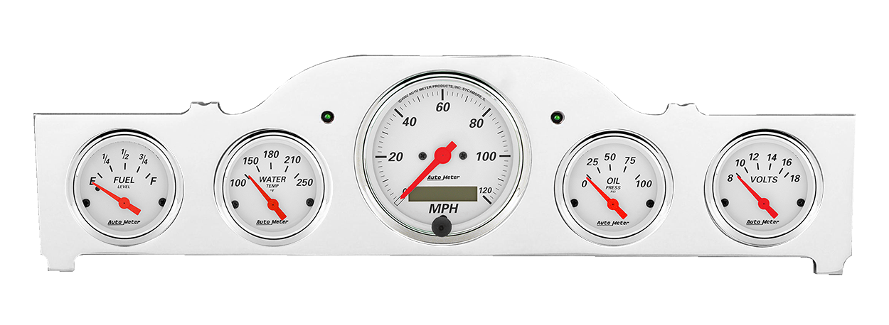 1951-1952 Plymouth Car Aluminum Gauge Panel w/ Auto Meter Arctic White Gauges