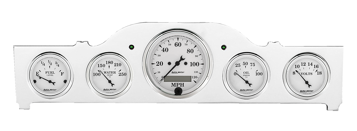 1951-1952 Plymouth Car Aluminum Gauge Panel w/ Auto Meter Old Tyme White Gauges
