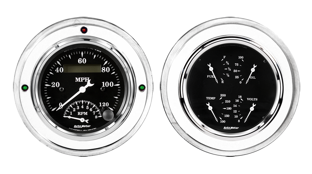 1952-1955 Buick Aluminum Gauge Panels w/ Auto Meter Old Tyme Black Gauges