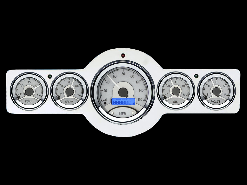 1941-1948 Pontiac Aluminum Gauge Panel w/ Dakota Digital VHX-1050 Silver Alloy Gauges