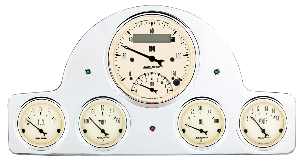 1951-1952 Oldsmobile Aluminum Gauge Panel w/ Auto Meter Street Rod Series Gauges (Speedo/Tach)