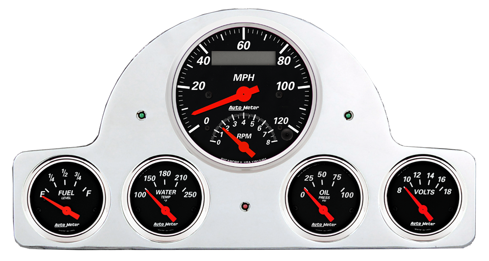 1951-1952 Oldsmobile Aluminum Gauge Panel w/ Auto Meter Street Rod Series Gauges (Speedo/Tach) - Image 3