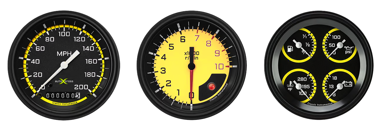 AX03YBLF Classic Instruments AutoCross Yellow 3 Gauge Kit