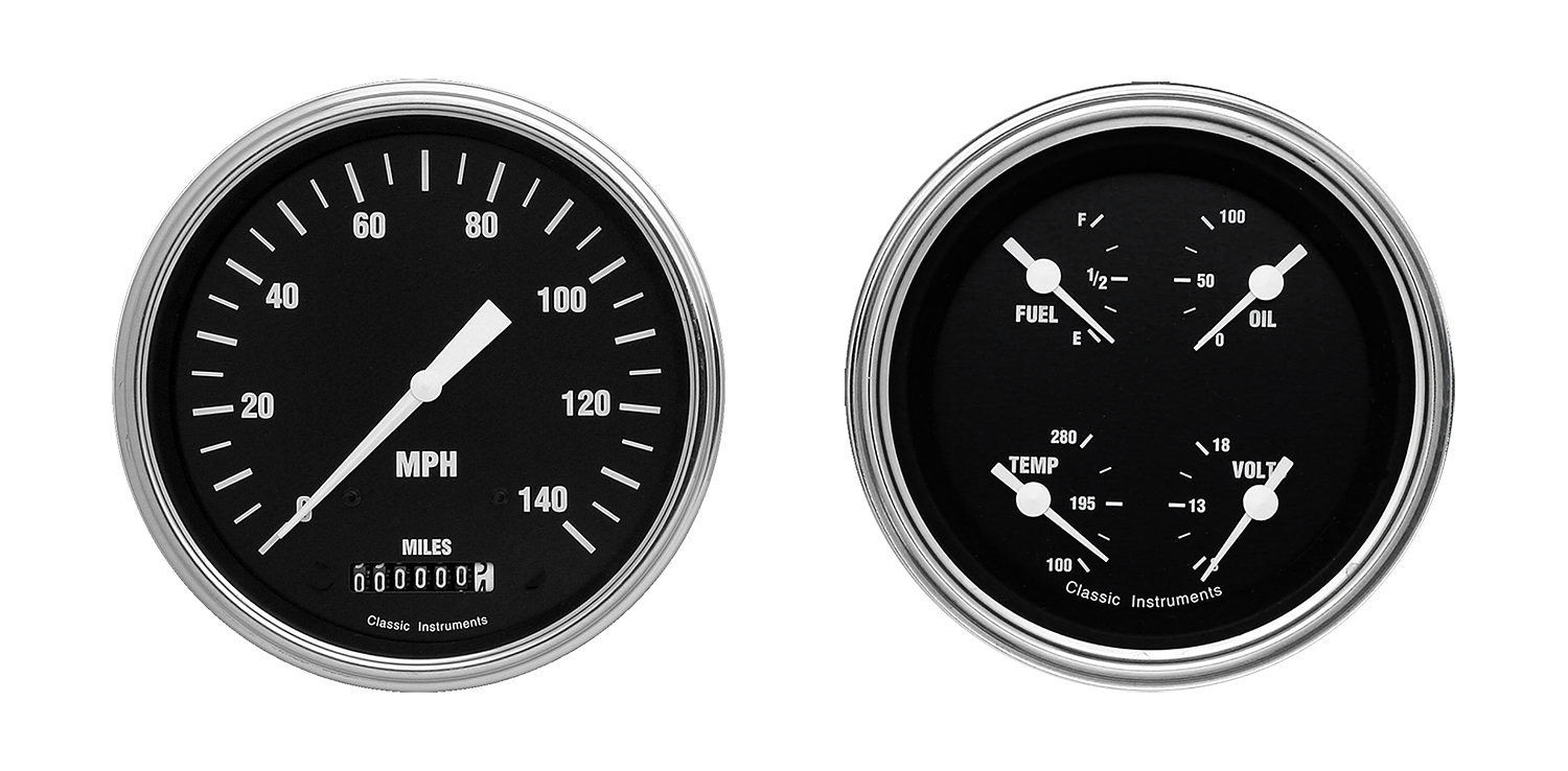 HR52SLF Classic Instruments Hot Rod 2 Gauge Kit (4 5/8" Speedometer & 4 5/8" Quad)