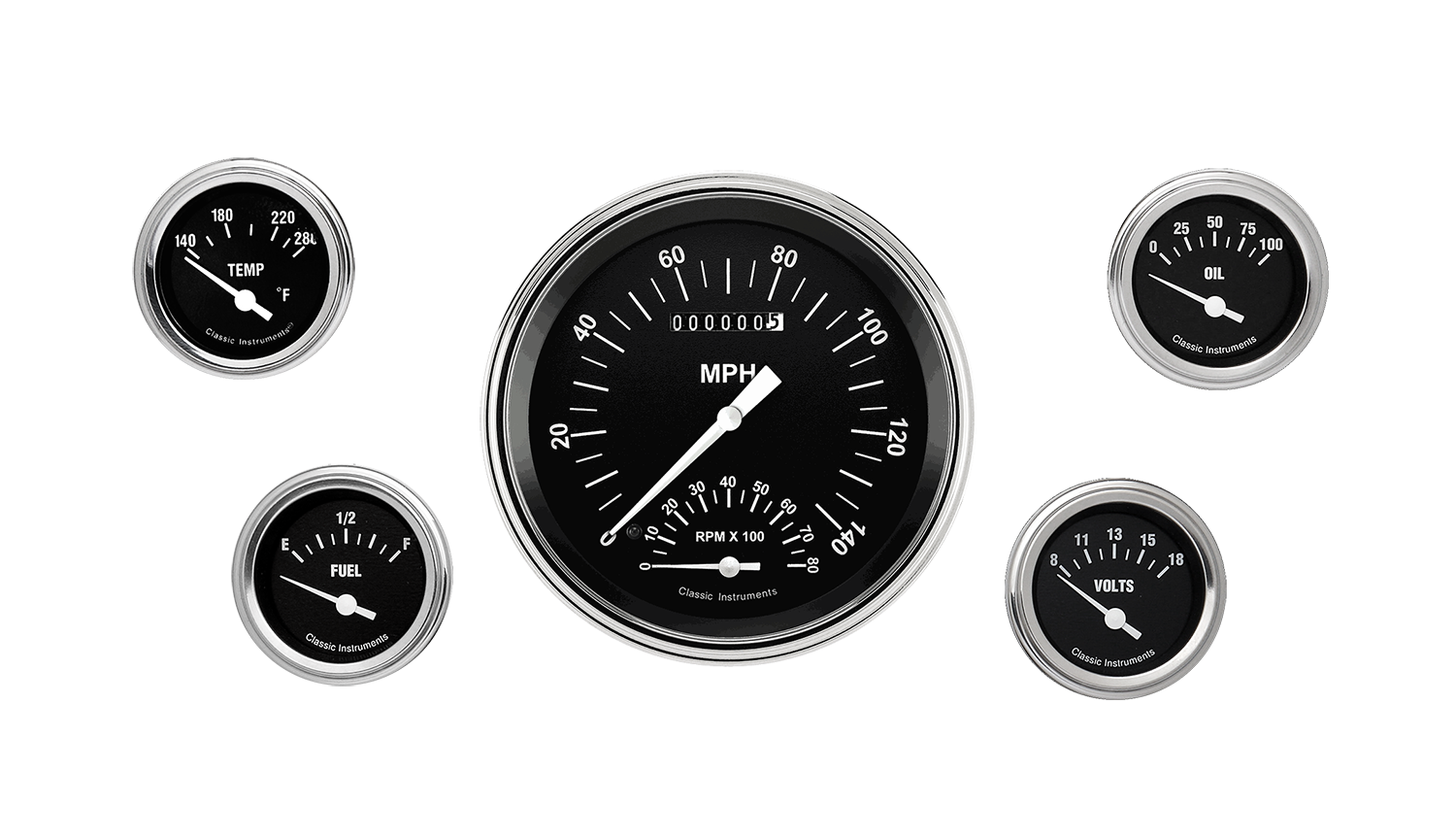 HR65SLF Classic Instruments Hot Rod 5 Gauge Kit (4 5/8" & 2 1/8")