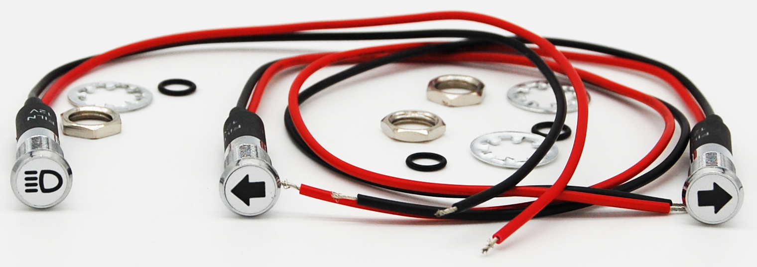 LED007 Modern 8mm LED Indicator Lights w/ Dash Symbols (set of 3)