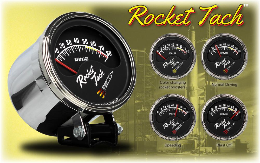 RT80SLF Classic Instruments 3 3/8" Rocket Tach Retro Style Tachometer - Image 4