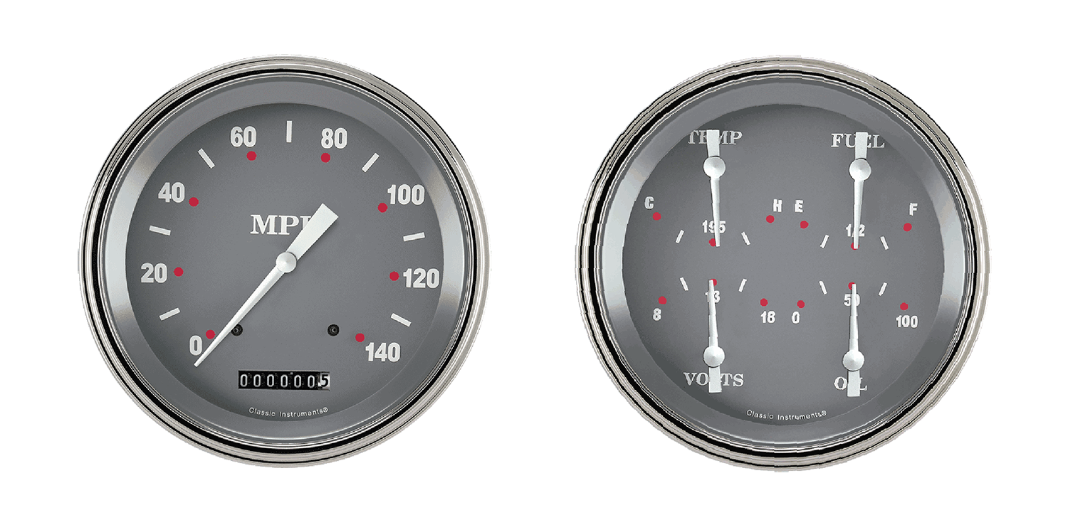 SG52SLF Classic Instruments Silver Gray Series 2 Gauge Kit (4 5/8" Speedometer & 4 5/8" Quad)