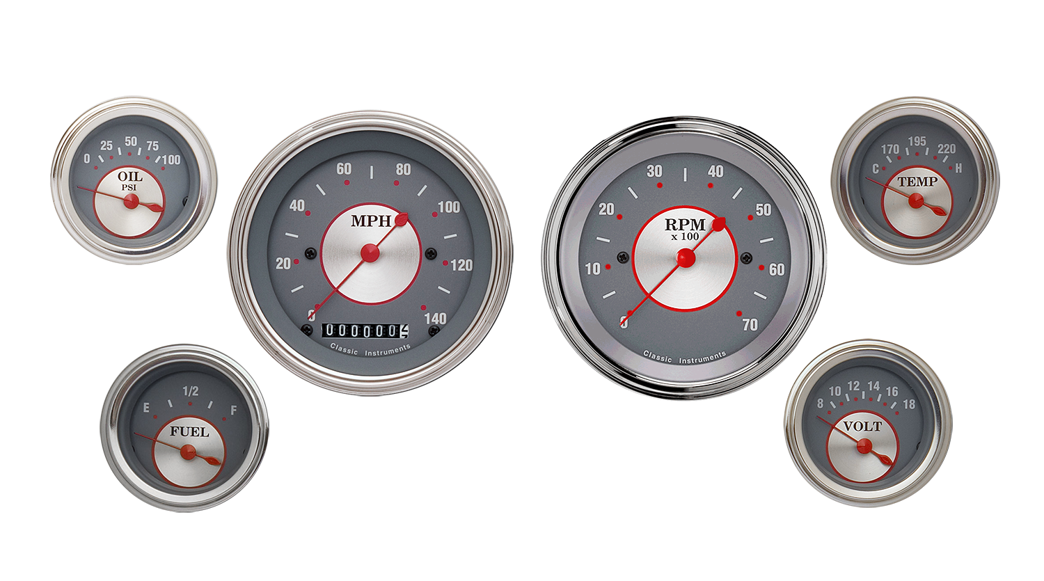 SS01SLF Classic Instruments Silver Series 6 Gauge Kit (3 3/8" & 2 1/8")